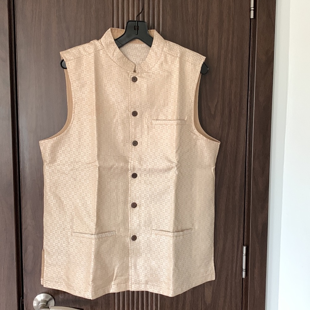 Fabindia Cream Mens Bandi Silk Blend Nehru Overcoat Size 42